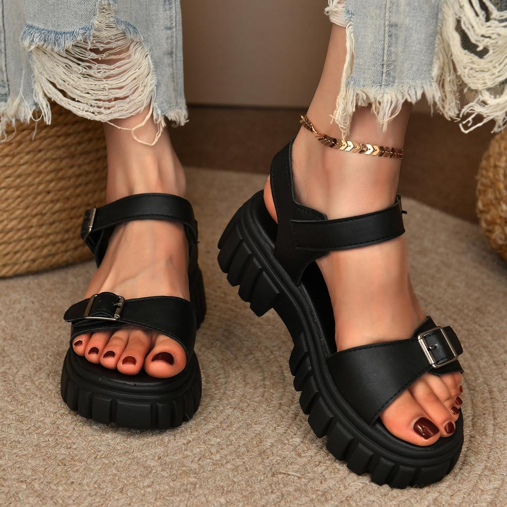 Fashion New Women Roman Style Sandals Thick Bottom Platform Sandals Breathable Fashion Round Toe Slip-On Shoes Comfortable Summer Shoes