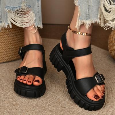 Neue Damen Sandalen im römischen Stil Dicke Sohle Plateau Sandalen Atmungsaktiv Runde Zehenpartie Slipper Bequeme Sommerschuhe