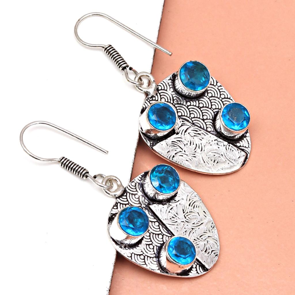 925 Silver Blue London Topaz Sterling Gemstone Earring Earrings Jewelry