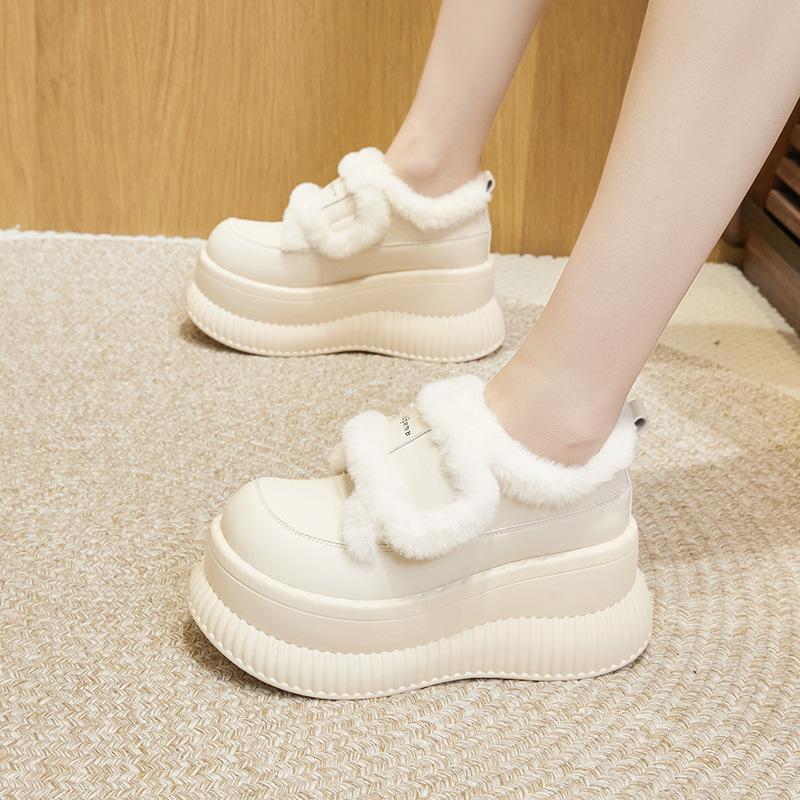 Platform-soled Loafers for Women's 2025 Autumn and Winter New White Versatile Inner Height-increasing Women's Shoes with Plush Warm Fluffy Shoes F