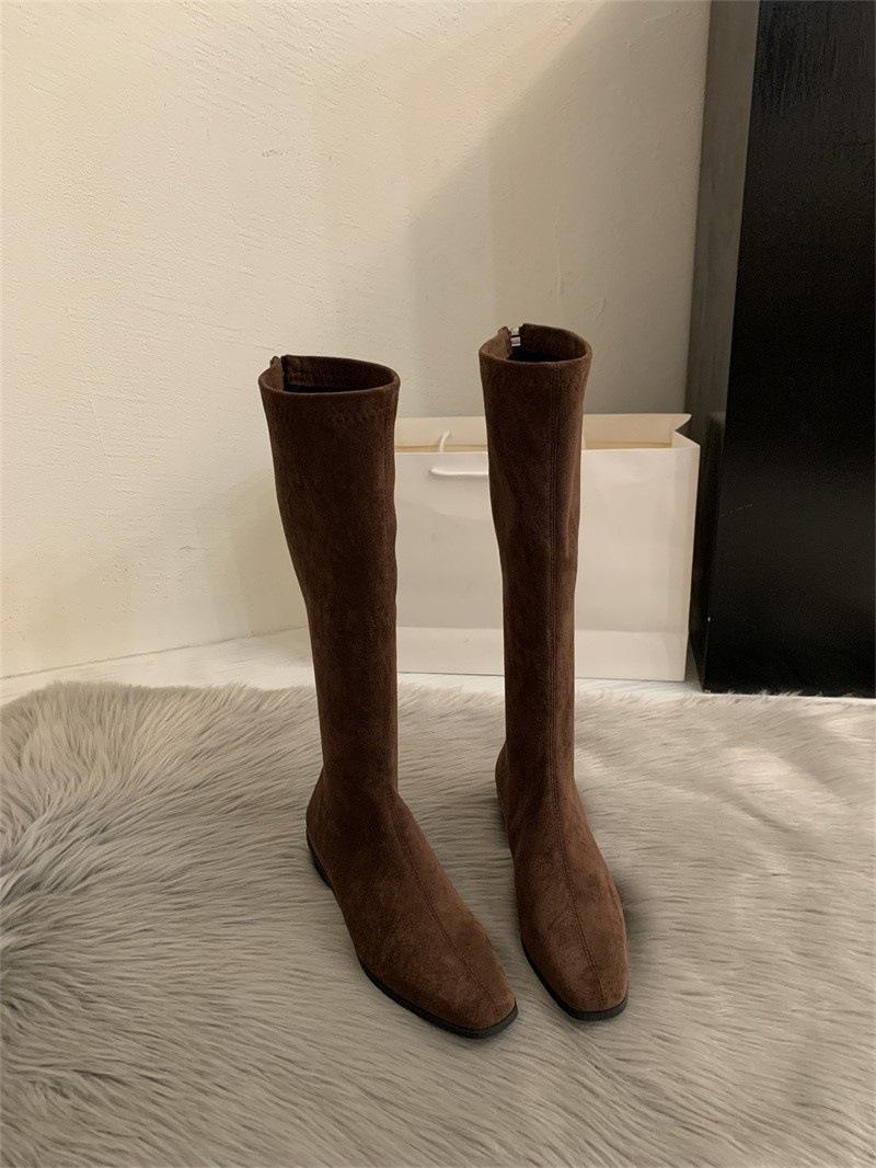 

Thick heel pointed head suede thin long boots shoes new season Korean version long boots medium tube knight boots 40 коричневий