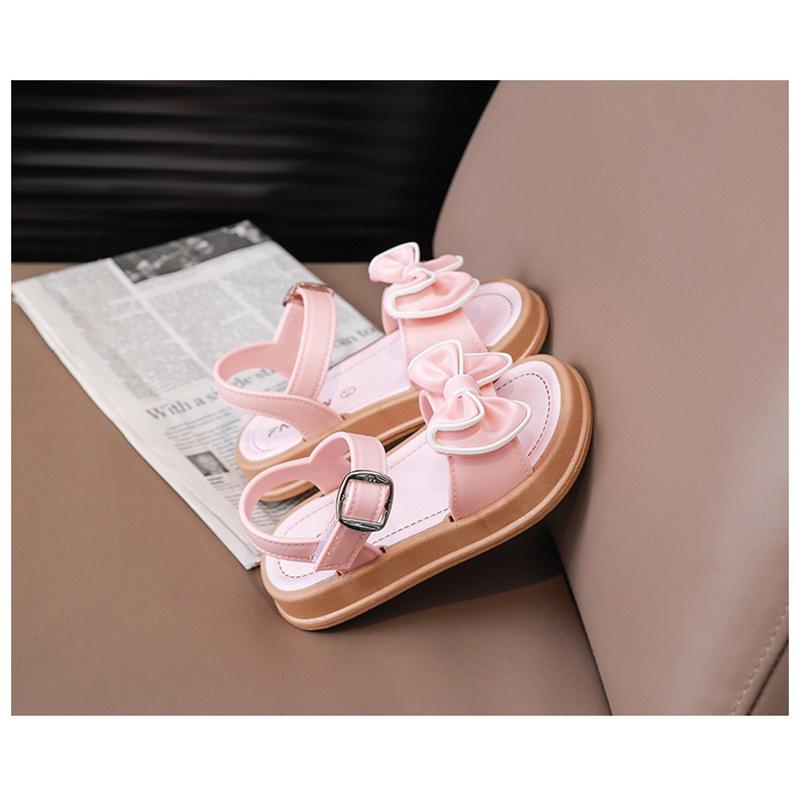 Children's Fashionable Sandals For Summer, Girls' Bow-shaped Princess Sandals. Student Outerwear With Velcro Sandals
