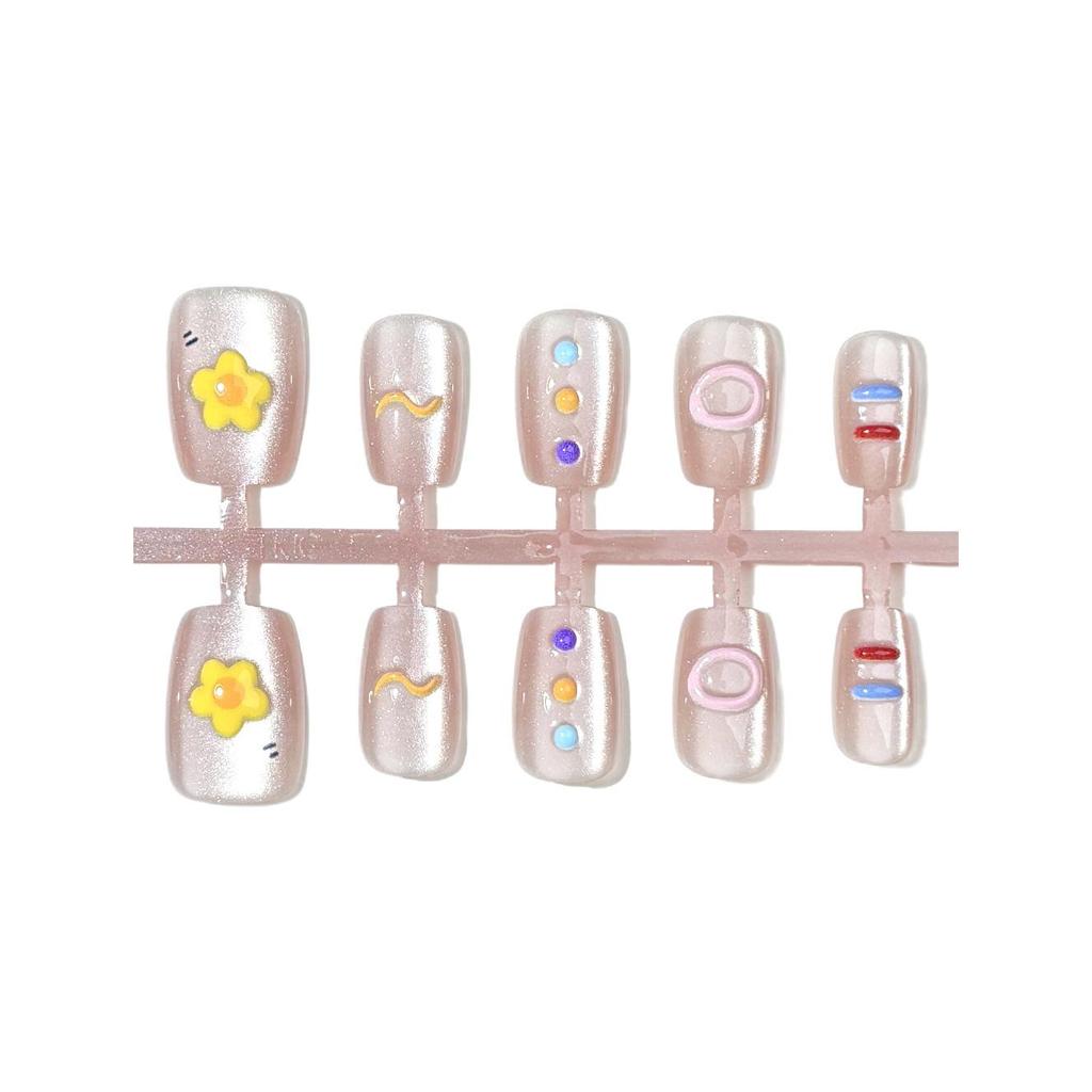 Spring/Summer Dopamine Style 3D Floral Press-On Nails - Cute Xiaohongshu Design