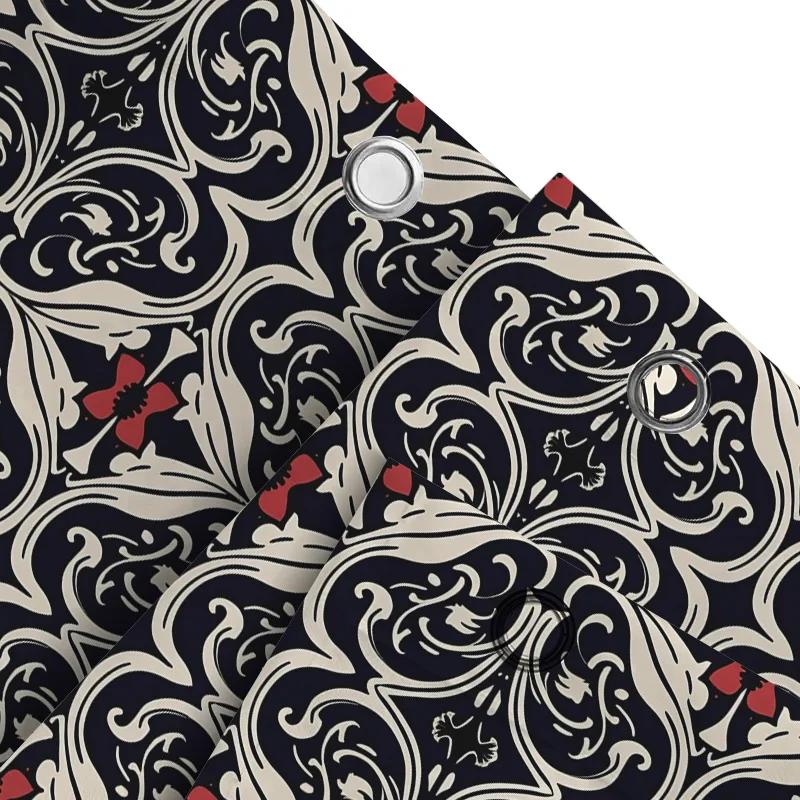 High-Quality Black And White Decorative Shower Curtain With Red Accents Perfect For Bathroom Dcor!