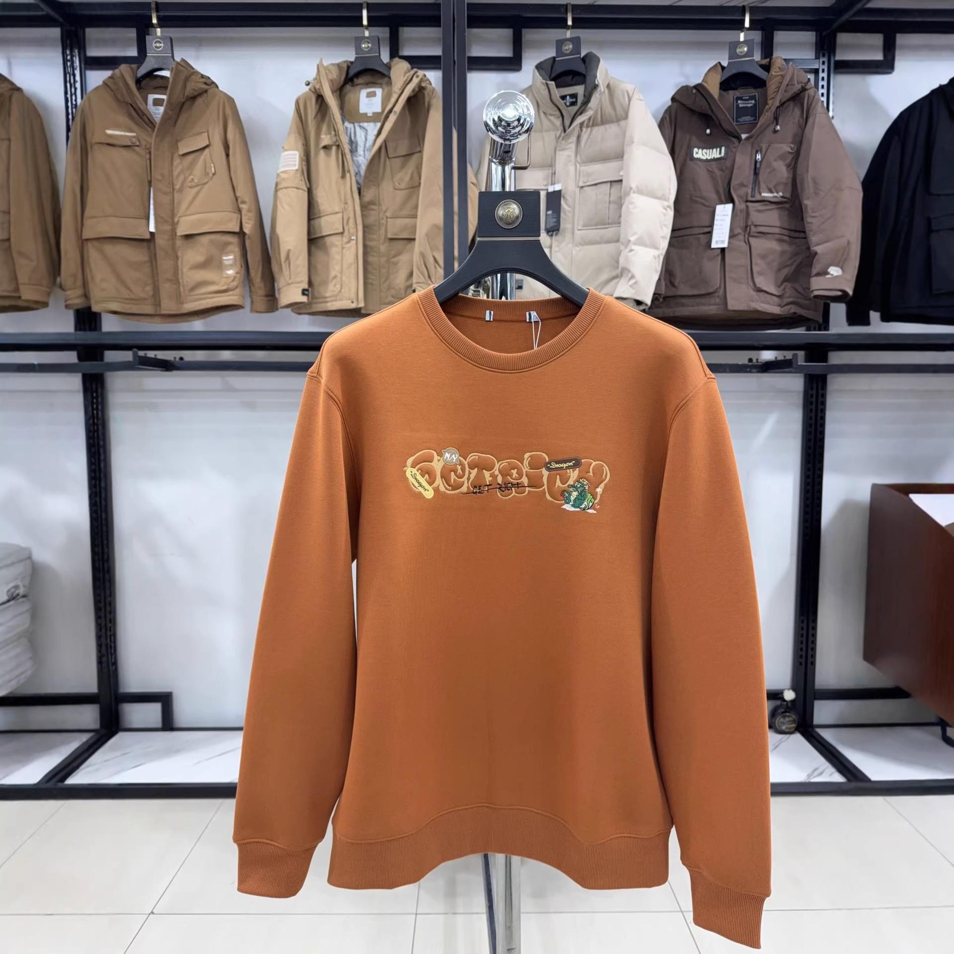 

H Brand Men s Exquisite Embroidery Round Neck Long Sleeve Stretch Hoodie 185 (165-180 lbs) коричневий/помаранчевий