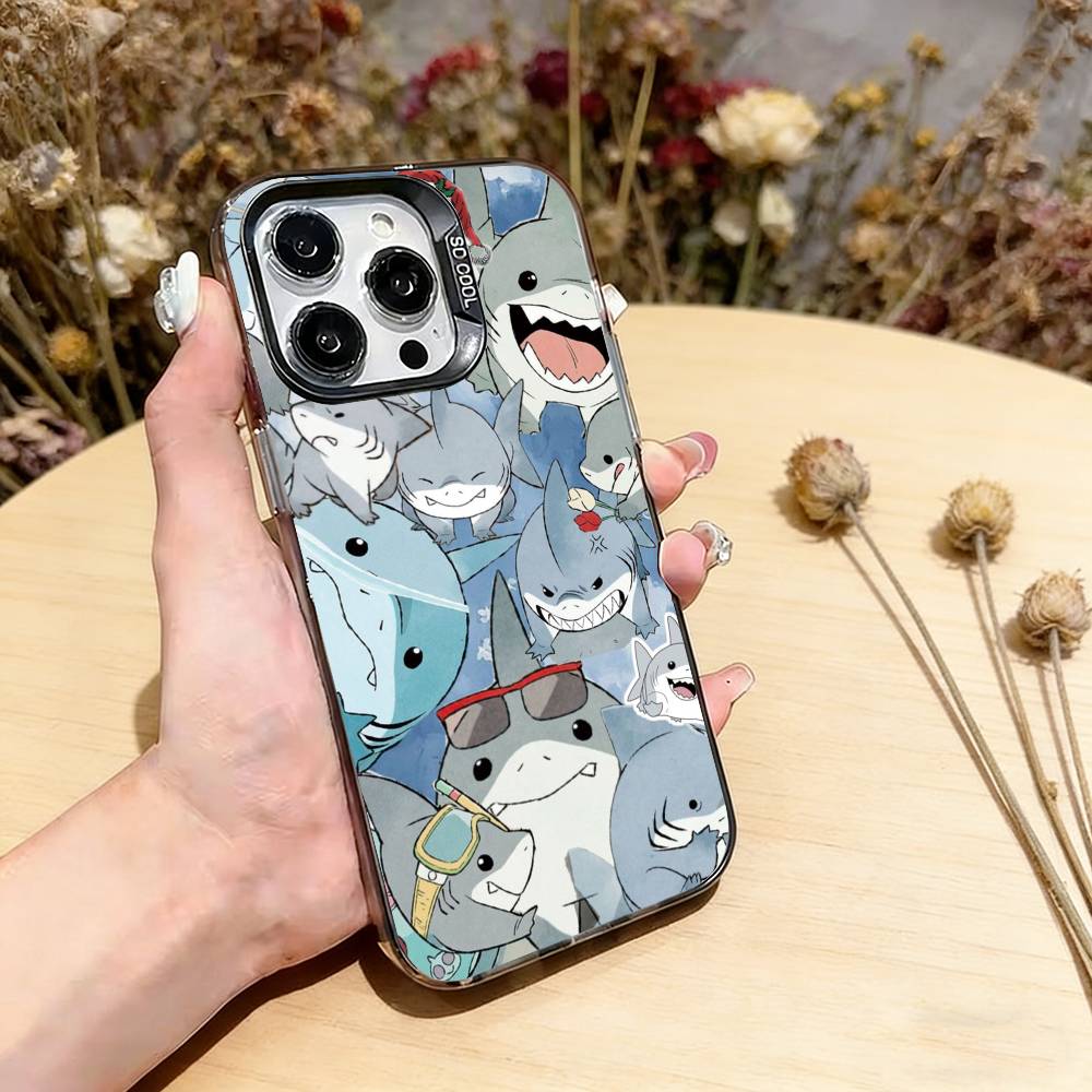 Shark Cute Phone Case For iPhone 17,16,15,14,13,12,11 Plus,Pro Max,XS,Colorful Silver Phone case Funda Cover