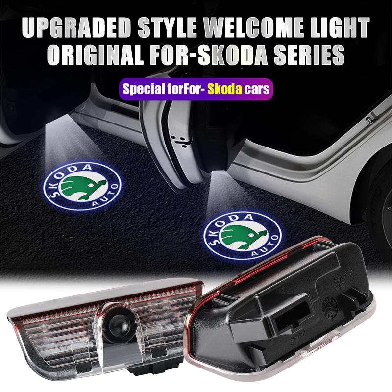 2PCS Car Door Welcome Light Led HD Projector Lamp For Skoda Fabia Kodiaq Kamiq Superb Octavia Enyaq Rapid Karoq Derivati MK2 A7