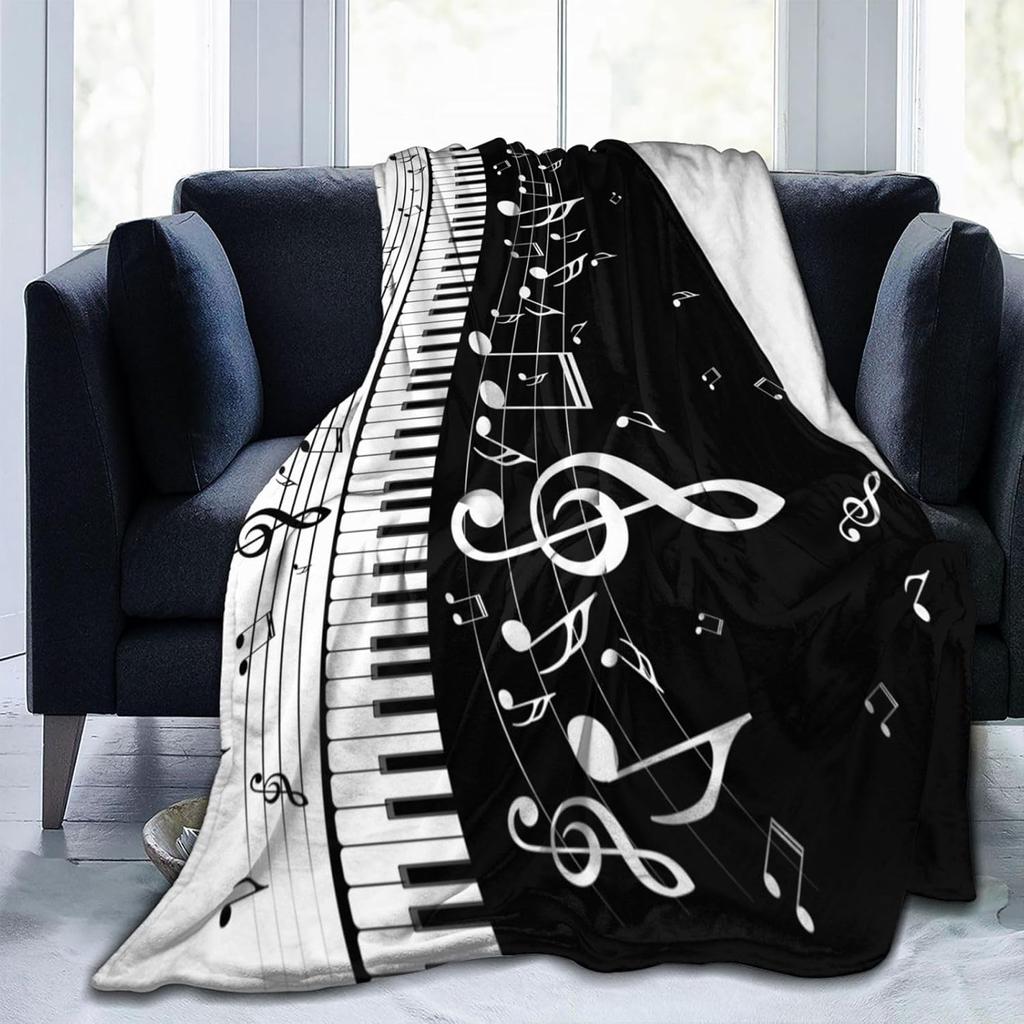 Music Notes Musical Throw Blankets All Season Ultra Soft Warm Gifts for Music Lovers Fleece Blanket for Home Bed Sofa Couch Chai