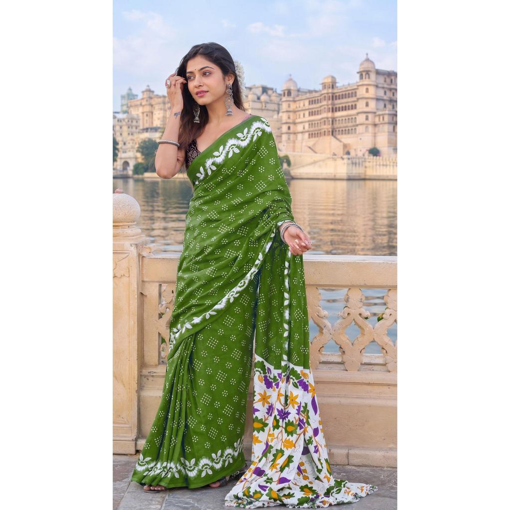 Chunri Hand Block Print Mulmul Cotton Saree – Traditional Elegance with Luxurious Comfort