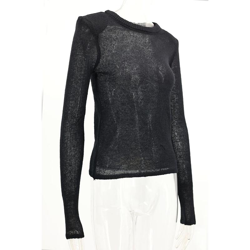 Solid Round Neck Thin Knitted Sweater For Women Fashion Commuting Long Sleeve Pullover Autumn New Female High Street Jumper