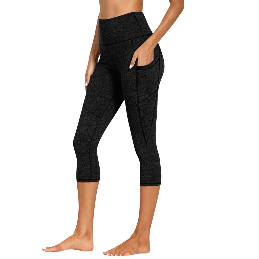 High Waist Capri Leggings with Side Pockets for Women Stretchy Tummy Control Yoga Pants Athletic Wear