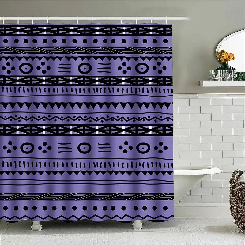 Purple Bath Curtain With Black Patterns Modern Bathroom Decor For Home Reusable Waterproof Shower Shade