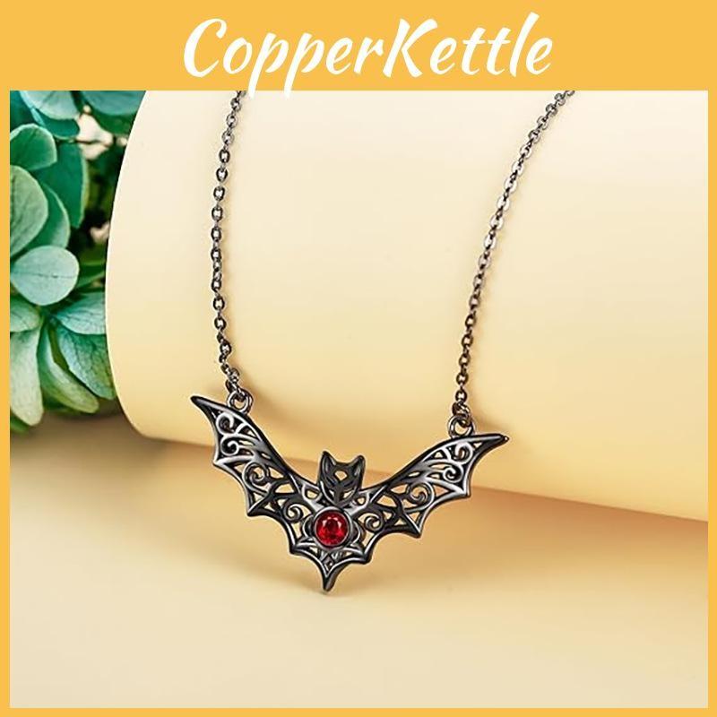 Hollow Vampire Inspired Bat Necklace With Faux Ruby Alloy Chain For Halloween