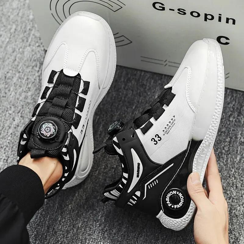 Fashion 2024 Mens Sneakers with Rotating Buckle Comfy Non Slip Lace Up Durable Shoes for Mens Outdoor Activities
