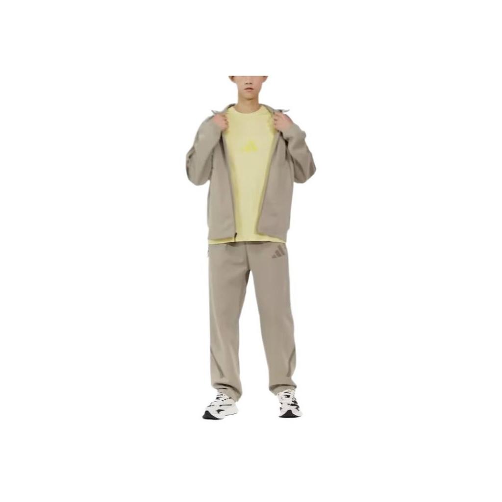 Adidas Primeknit Solid Color Logo Sports Skin-Friendly Loose Fit Straight Leg Casual Pants Men Bottoms Putty-Beige JC6716