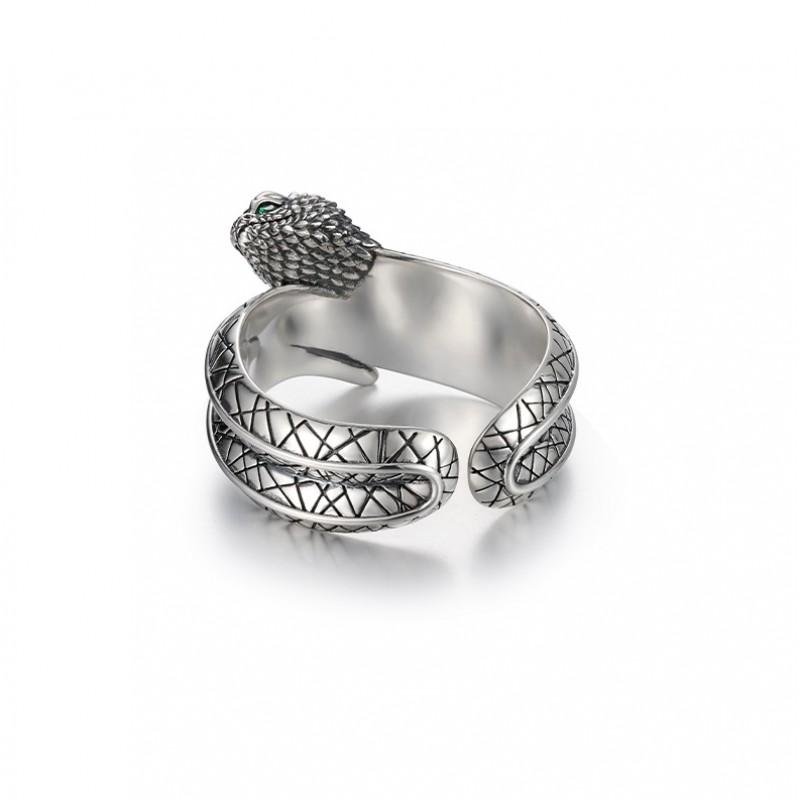 Adjustable Open Snake Ring Men Women Vintage Green Zircon Geometric Animal Jewelry Retro Style