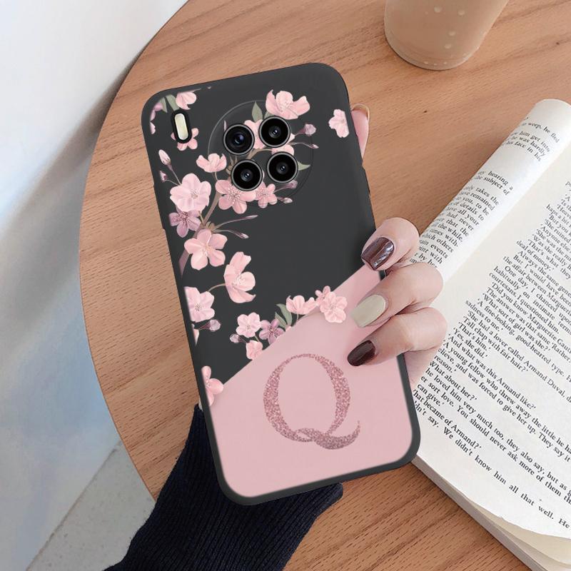 Initial Letter Silicone Case For Huawei Nova 8i Honor 50 Lite Shell Retro Pink Flower Soft TPU Back Cover For Honor 50Lite Capa