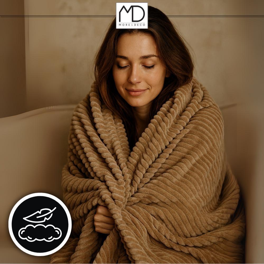 Brown Embossed Striped Blanket 200x220 Cm Plaid Bed Armchair Warm Gift