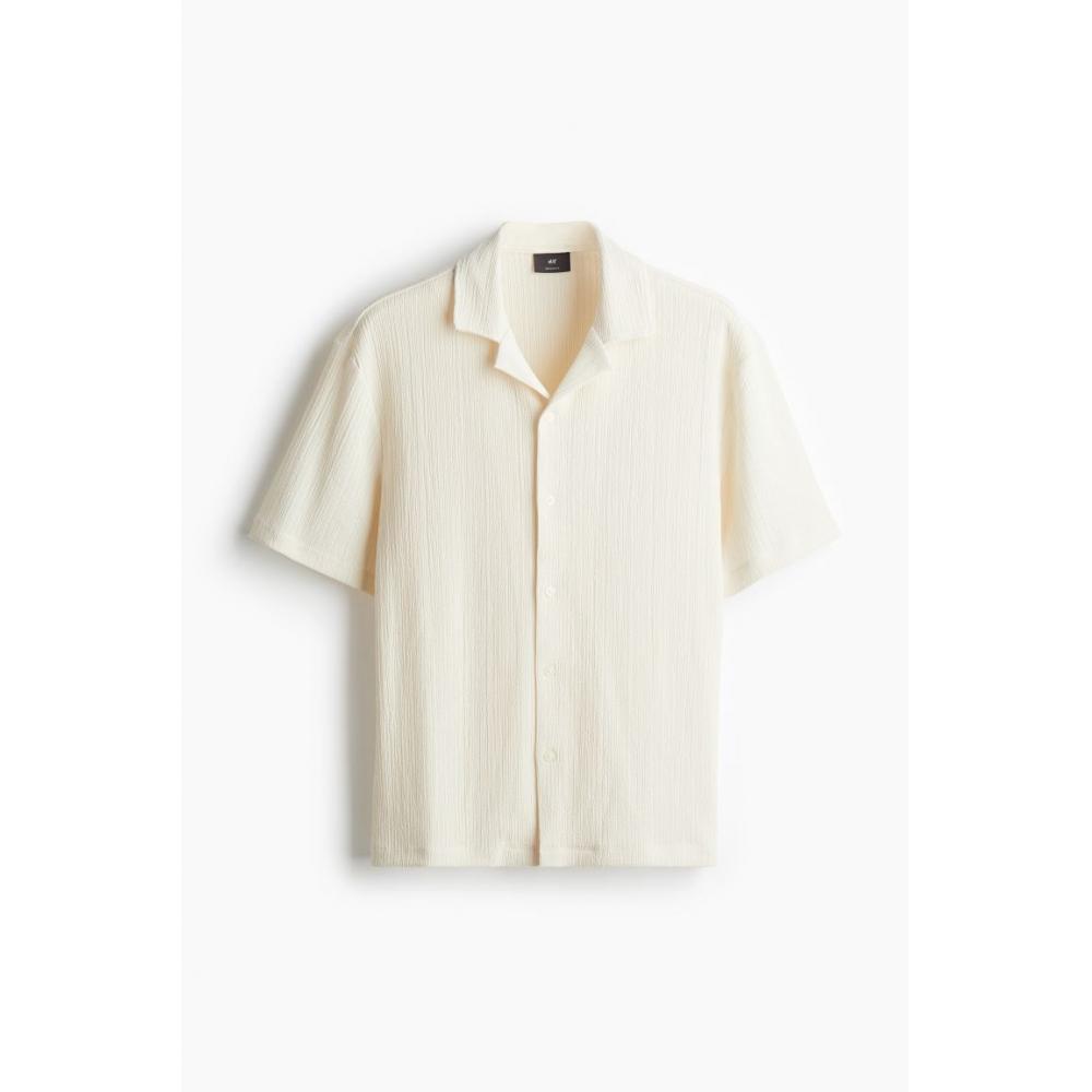 

Рубашка HM Regular Fit с мятым узором, белая