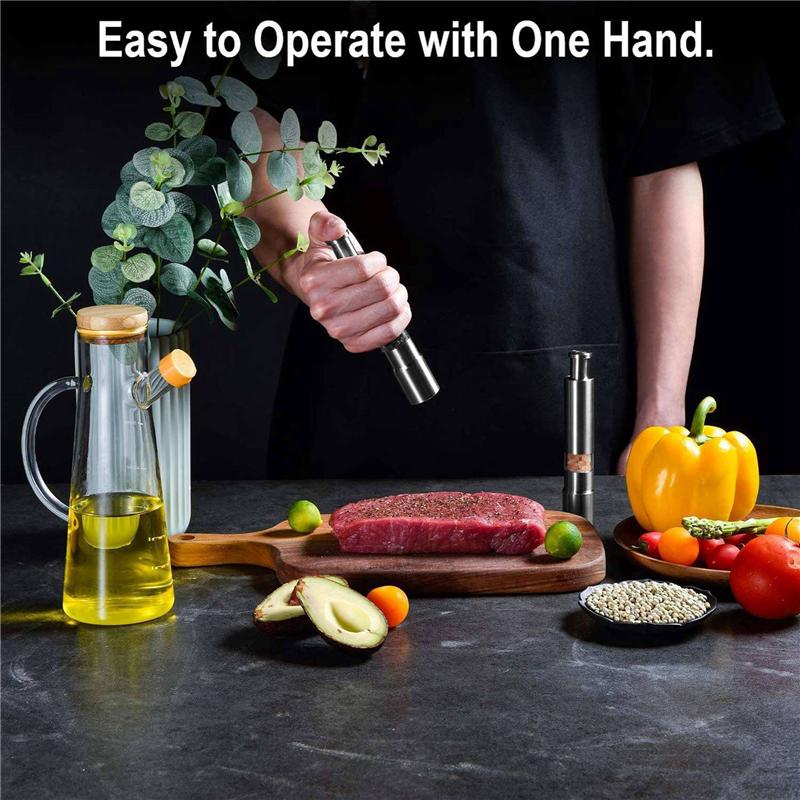 Salt And Pepper Grinder Set Of 8, Pepper Mill Stainless Steel Salt Shaker Push-Button Manual Glass Salt And Pepper Set