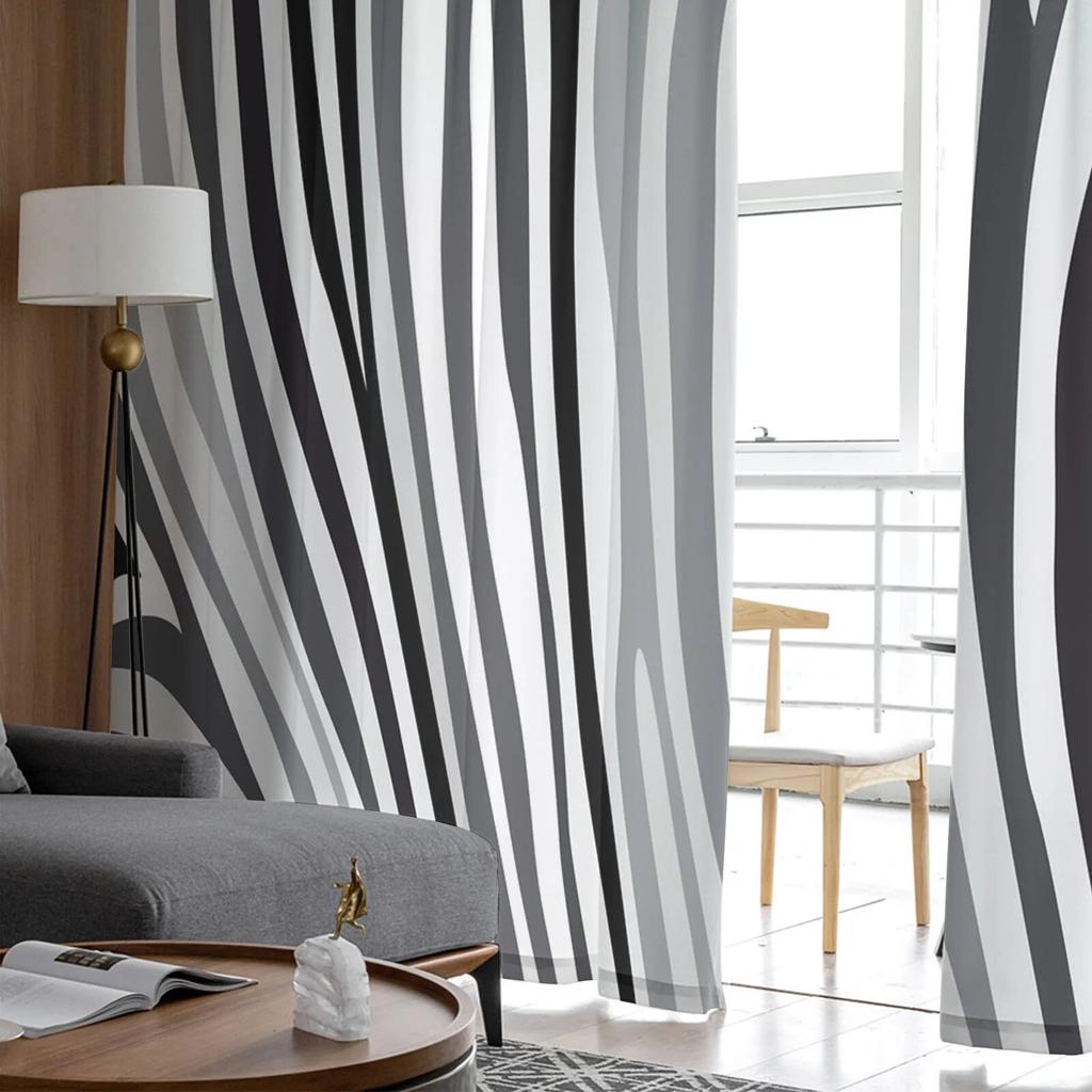 Perdele din voal cu dungi albe și negre din zebră pentru tratarea ferestrelor din camera de zi Perdele transparente pentru dormitor draperii de bucătărie