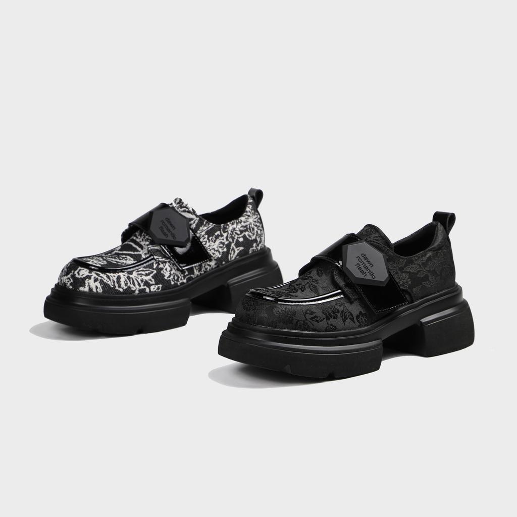 National Style Small Leather Shoes Thick Heel New Chinese Embroidered Loafers Platform Shoes Women's Single Shoes Women's 2025 Spring Women's Shoe