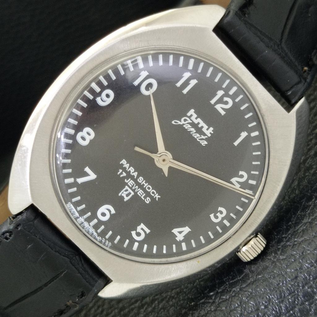 VINTAGE HMT JANATA HAND-WINDING INDIAN MENS BLACK COLOR DIAL WATCH a702052-5 R208-a702052