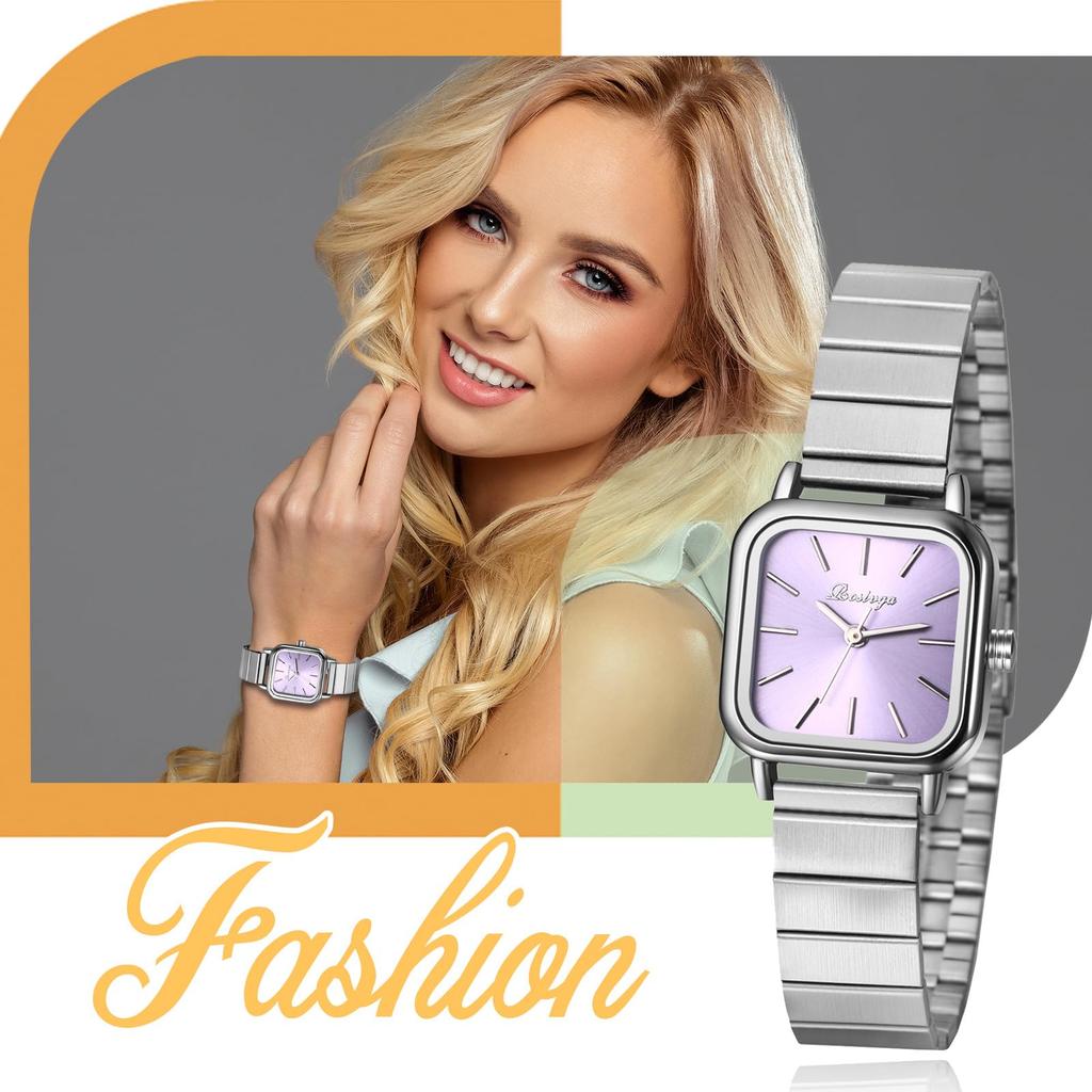 Cute Square Stainless Steel Strap with Adjustable Quartz Fashion Watch Perfect for or as a Gift for Her Women's Watch, Waterproof Length, Movement, -