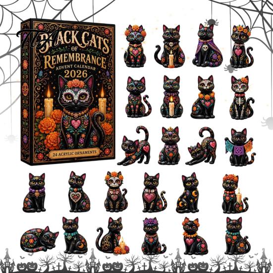 Halloween Advent Box Day of The Dead Calendar, 24-Day Acrylic Ornament Set with Mexican Culture Collectible Skull And Marigold Designs, Tree