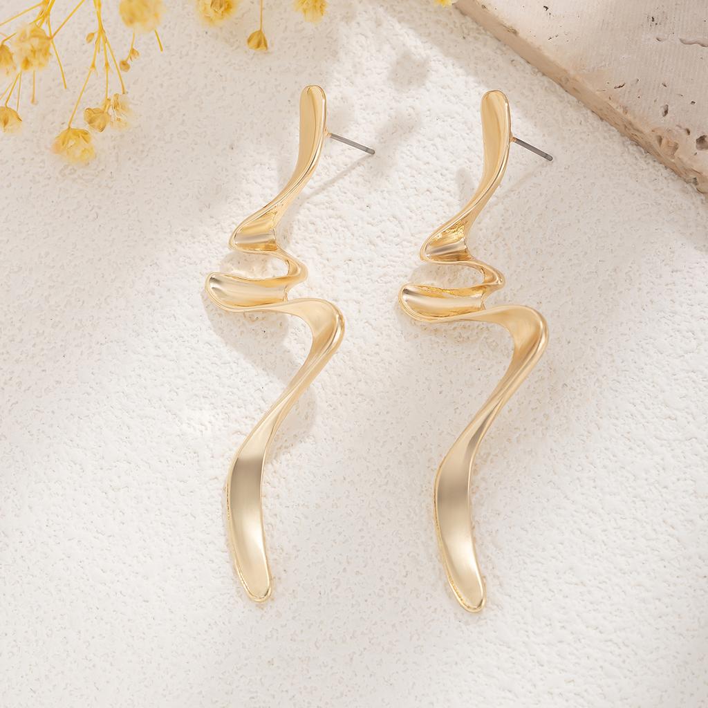 IngeSight.Z Fashion Irregular Metal Twisted Long Drop Earrings for Women Trending Geometric Gold Color Waves Earrings Jewelry