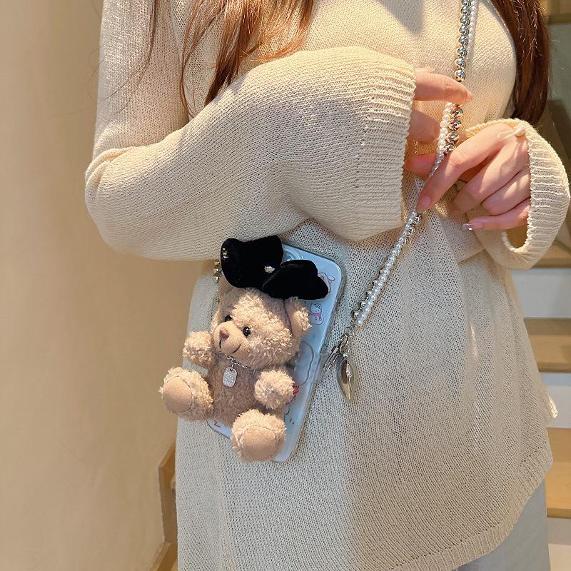 

Lovely Fluff Stuffed Keychains Handmade Plush Bear Pendant Keyrings Soft Animal Shaped Phone Back Clip Accessory