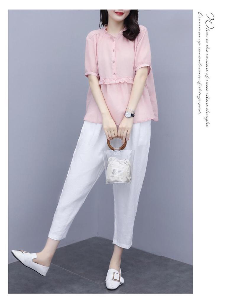 Summer 2025 Fashionable Cotton-Linen Set for Women – Petite, Youthful Style