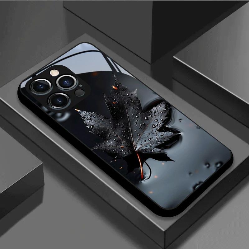 

Скляний чохол для телефону з візерунком чорного листя Для iPhone 17 16 15 14 13 12 11 Pro Max 16E 17Air 7 8 15 Plus XR XS X Чохол iPhone 7