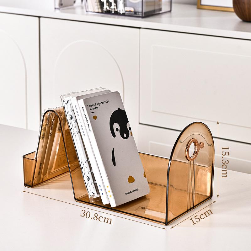 

Transparent Plastic Desktop Book and Pen Holder Stationery Rack прозорий/коричневий
