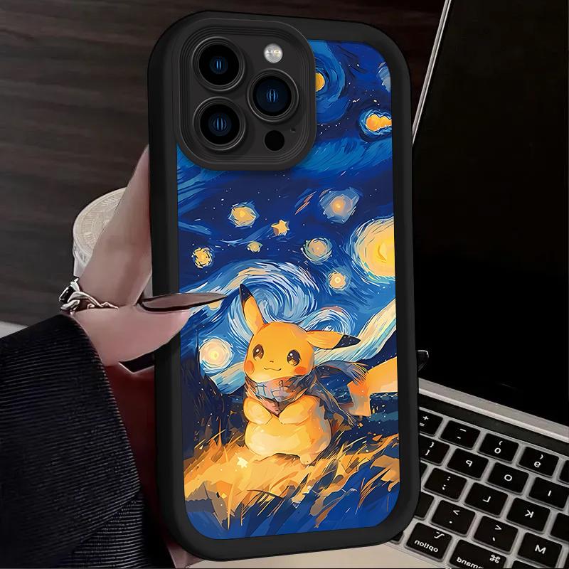 Lovely P-Pokemon Starry Sky Case for IPhone 17 Air 16 16E 15 14 13 12 11 Pro Max X XS X S Max XR SE 2020 SE4 7 8 Soft Back Cover