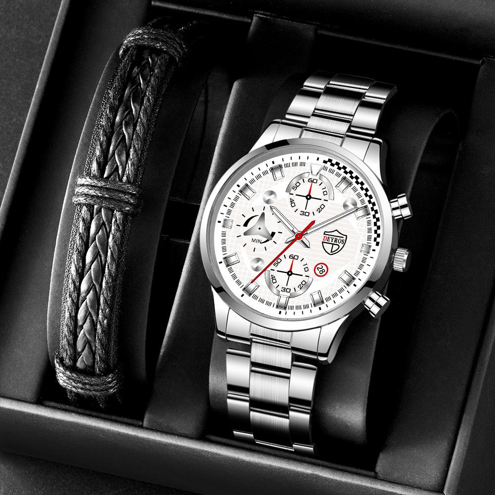 Steel Belt Watch Men'S Trend Fashion Quartz Watch Calendar Luminous
