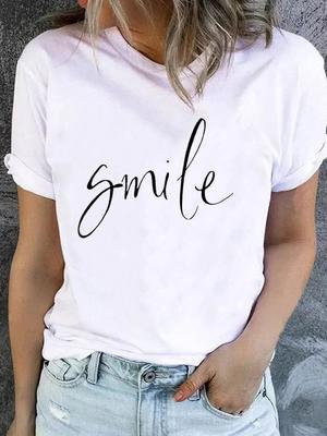 (Asian Size) T Shirt Fashion Female Sweet Letter Trend 90s Graphic Casual Short Sleeve T-shirts Tee Women Print Lady Top Clothing