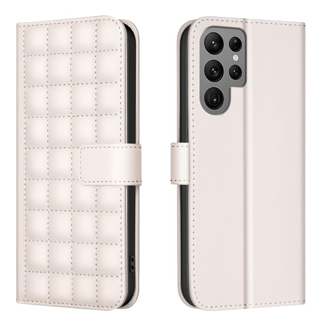 Kleine Handyhülle mit Klappständer und quadratischem Gitterdesign aus PU-Leder für Samsung Galaxy S21, S22, S23, S24, A12, A13, A14, A15, A52, A53, A24.