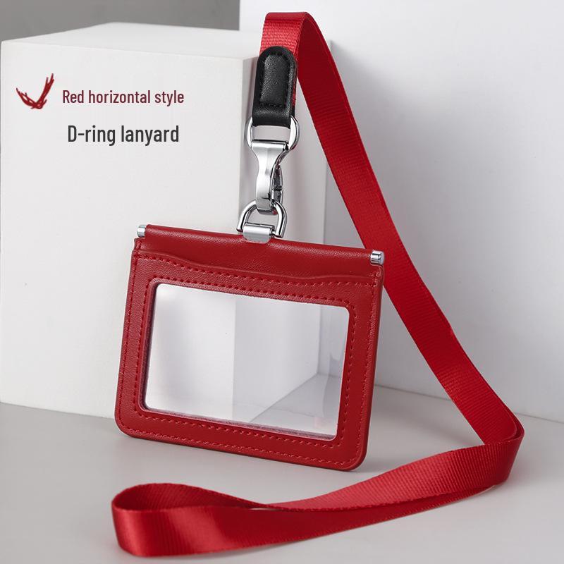 Double-Sided Transparent Leather ID Badge Holder with Lanyard