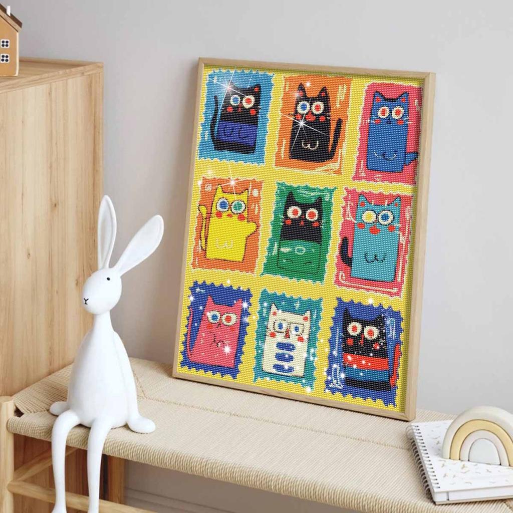 5D full drill round diamond painting set colorful cute cats living room decoration craft wall art