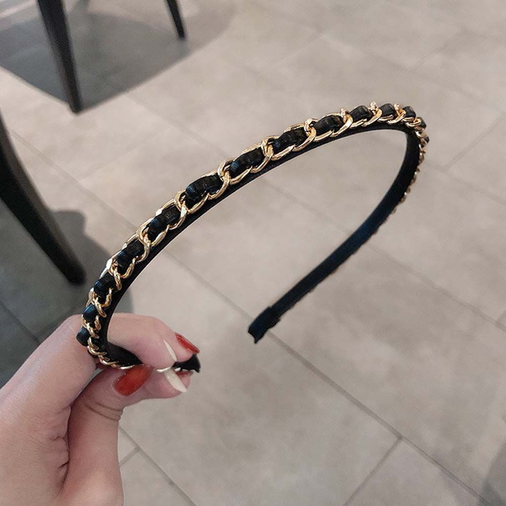 Punk Metal Chains Gold Color Women Hair Band Korean Hair Hoop Hair Accessories PU Chains Headband