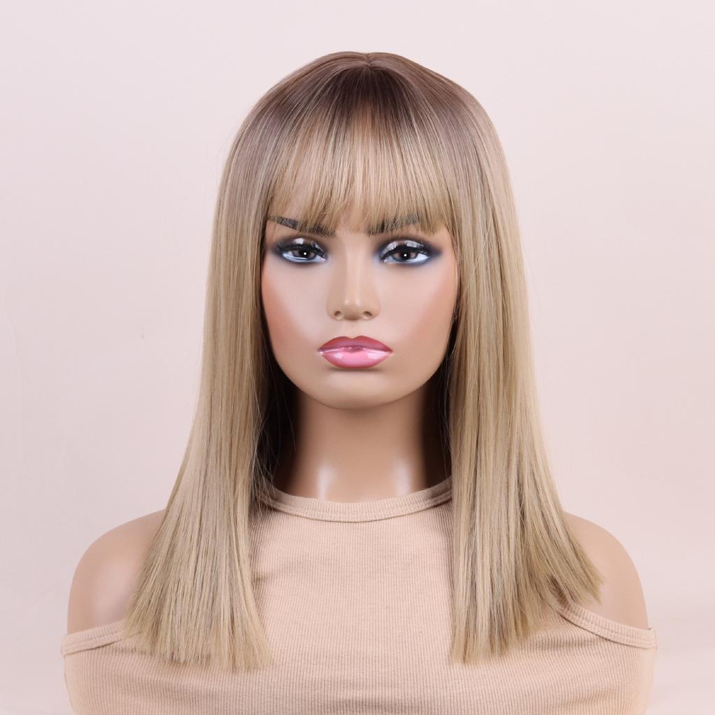 Synthetic Blond Brown White Red Wigs With Bangs Short Straight Wigs for Women Daily Cosplay Natural Hair Wig Heat Resistant Fiber