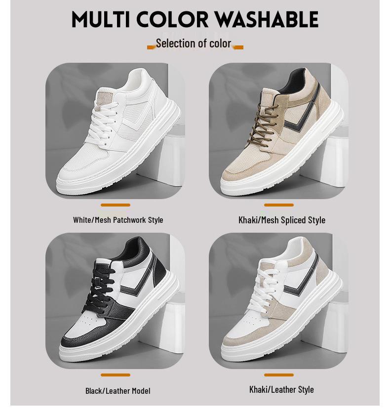 Spring Men's Height-Increasing Leather Sneakers: Non-slip, Wear-resistant, Trendy, and Versatile Casual Board Shoes
