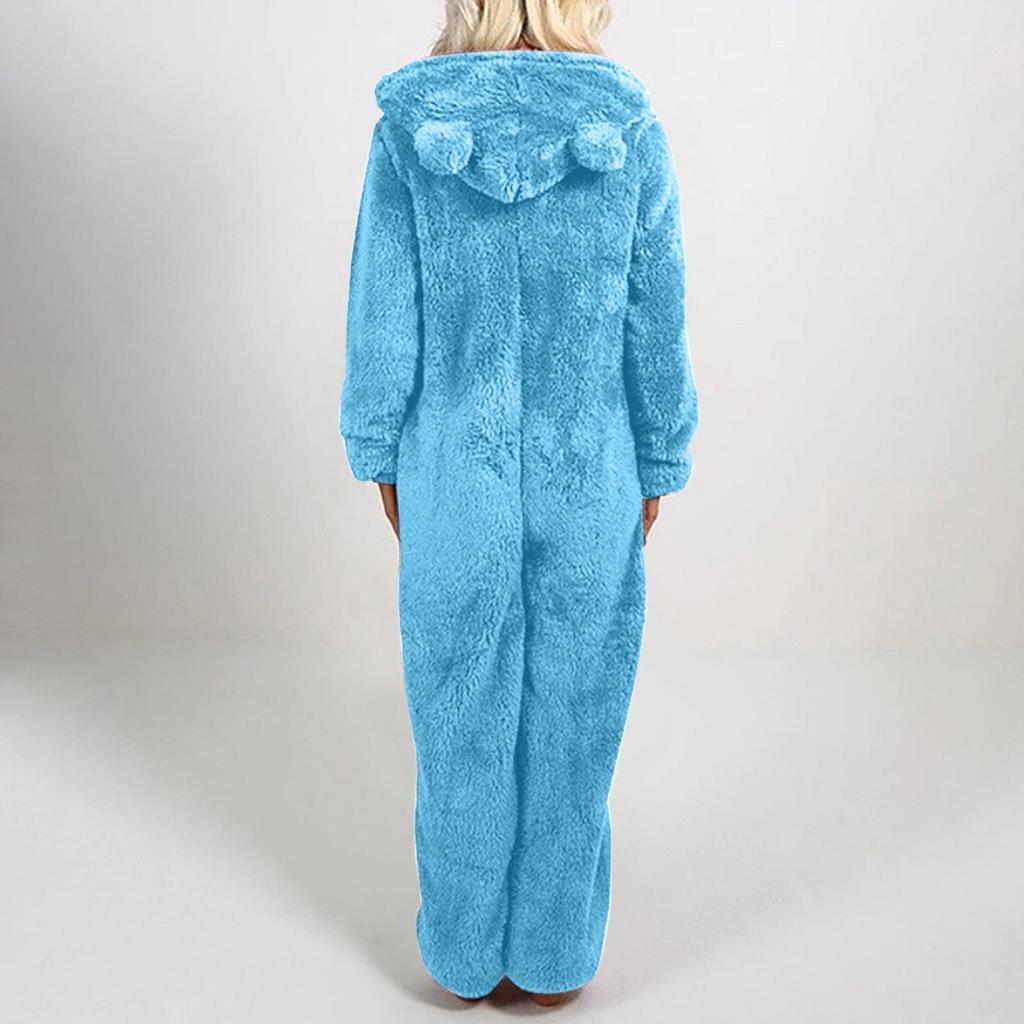 2024 Trendy European/American Fleece-Lined Hooded Jumpsuit Pajamas for Women - 22 Colors Available