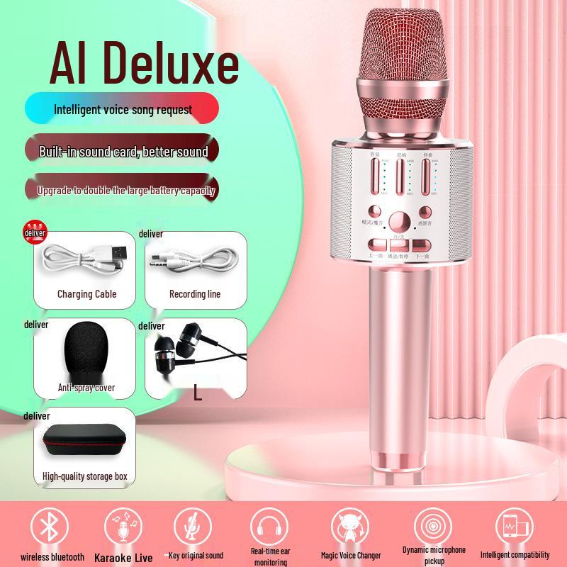 Wireless Bluetooth Mobile Microphone & Speaker for Home Karaoke with Built-in Sound Card