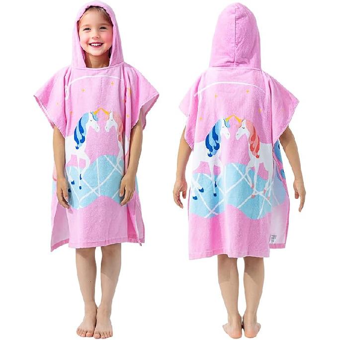 100% Cotton Hooded Towel for Toddlers 2-6 Years Boys Girls Kids Bath Pool Beach Towel Soft Absorbent Beach Poncho Little Mermaid