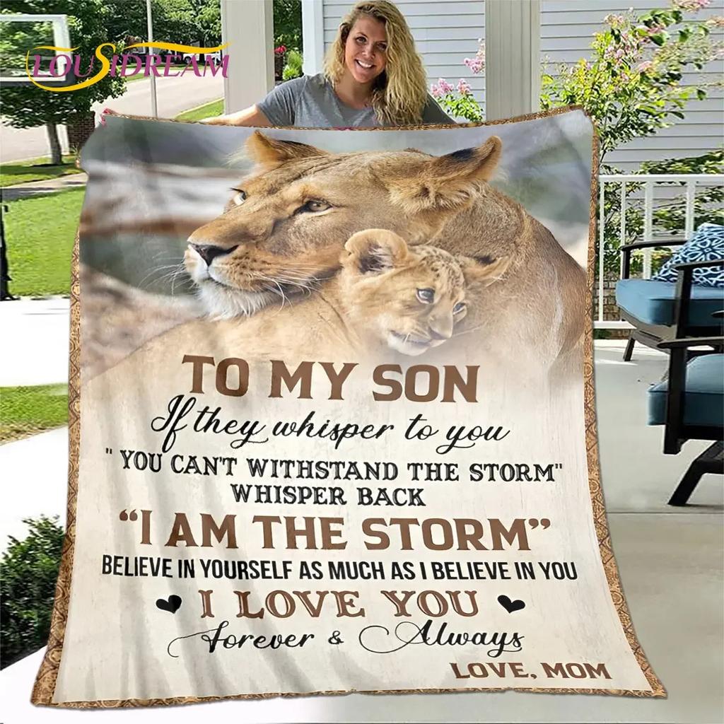 To My Son Plush Lion Wolf Dragon Eagle Quilt Blanket Soft Flannel Throw for Living Room Bedroom Bed Sofa Perfect Gift for Son