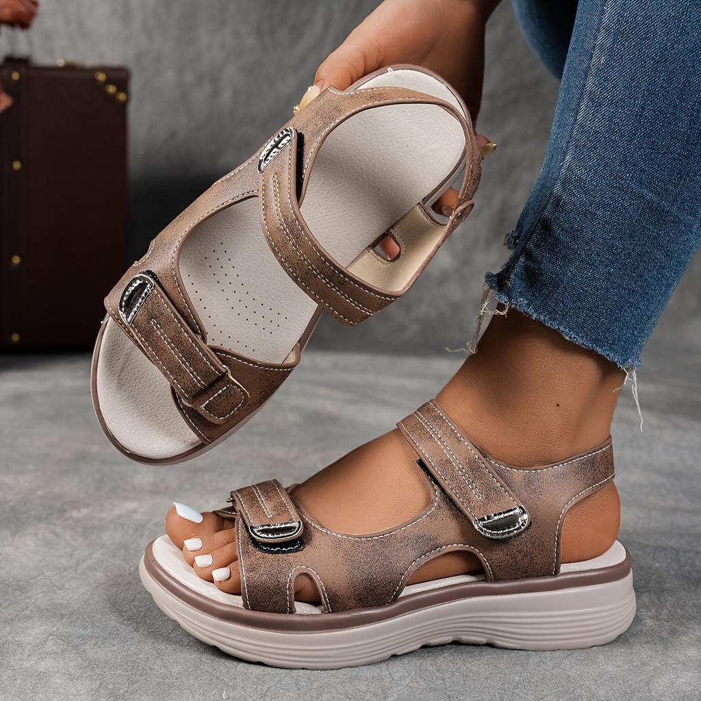 Ladies' Comfortable Wedge Sandals, Ankle Strap, Open Toe Hollow Design, Thick Rubber Sole, Casual Summer Shoes for Outdoor Relaxation