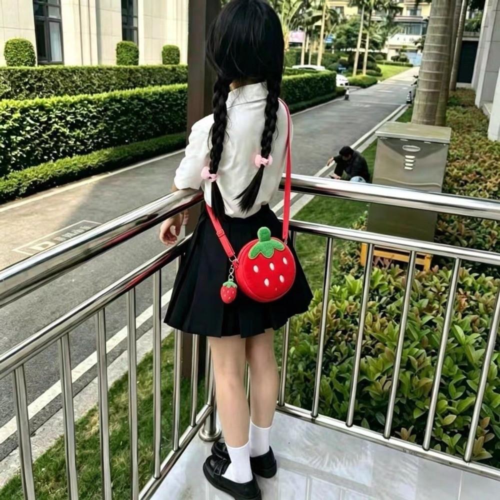 Adorable Cartoon Strawberry Shoulder Bag Mini Size Fruit Shape Crossbody Bag With Zipper Coin Purse For Kids, Adults