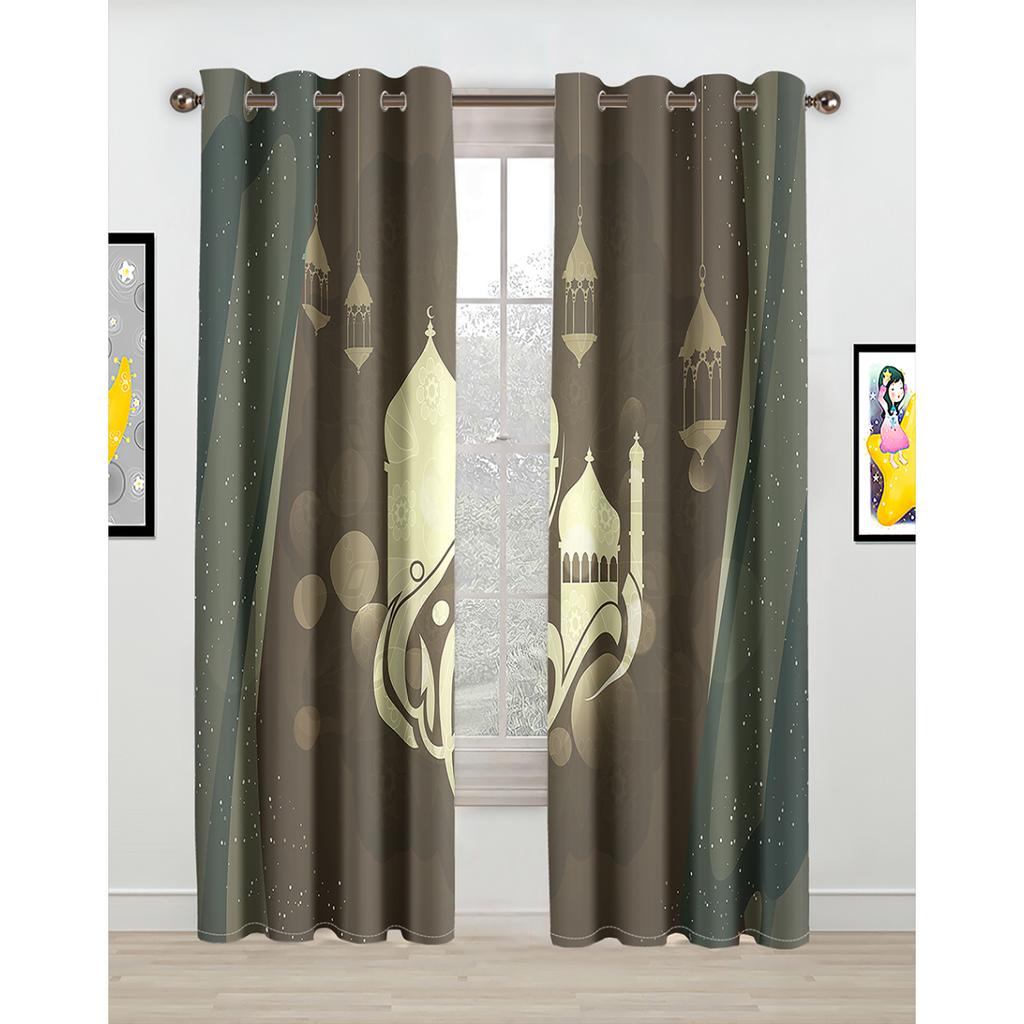 Ramadan Mond Kareem Lslamic Muslim Wandbild Eid Mubarak Kostenloser Versand 2 Stück dünne Fenster Vorhang für Wohnzimmer Schlafzimmer Dekor